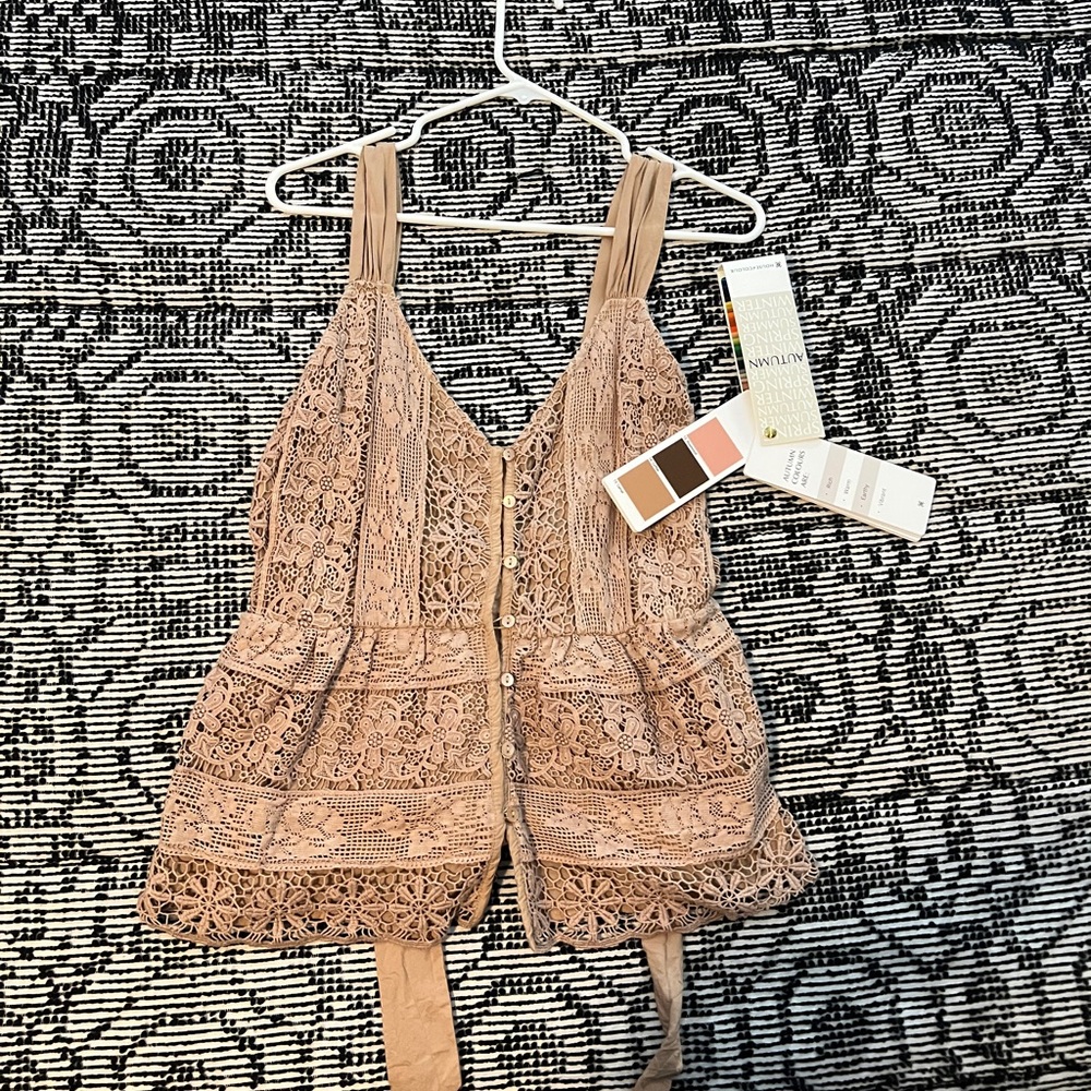 Free People Lace Tank Top in Tan